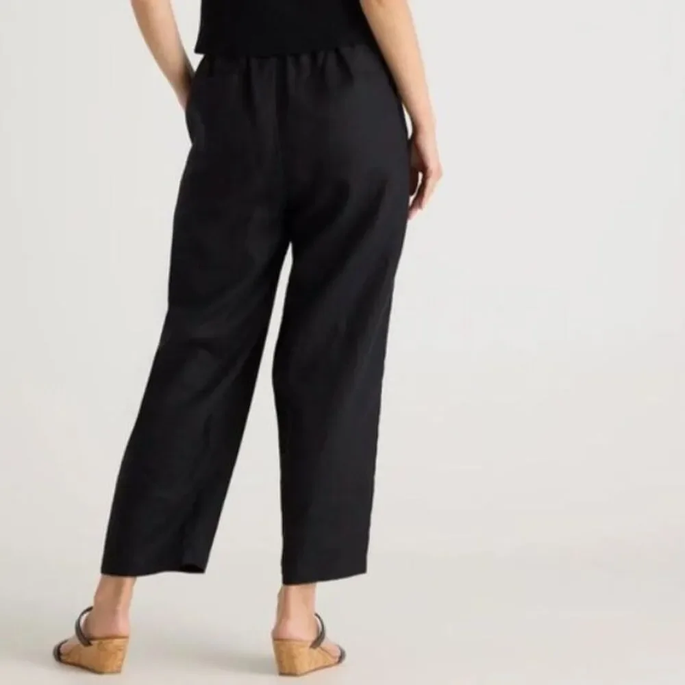Quince Women's Black NWOT European Linen Elastic Waist Wide Leg Pants Size XL